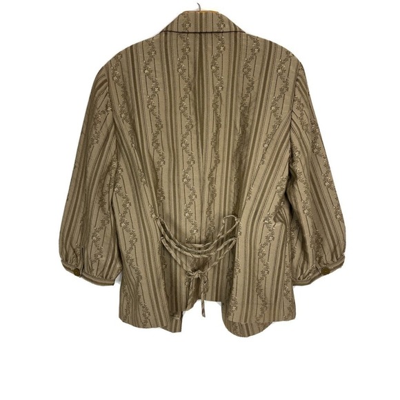 J. Jill Women's Large Green Blazer Jacket Floral Print Button-Front Cotton Light - Picture 2 of 9